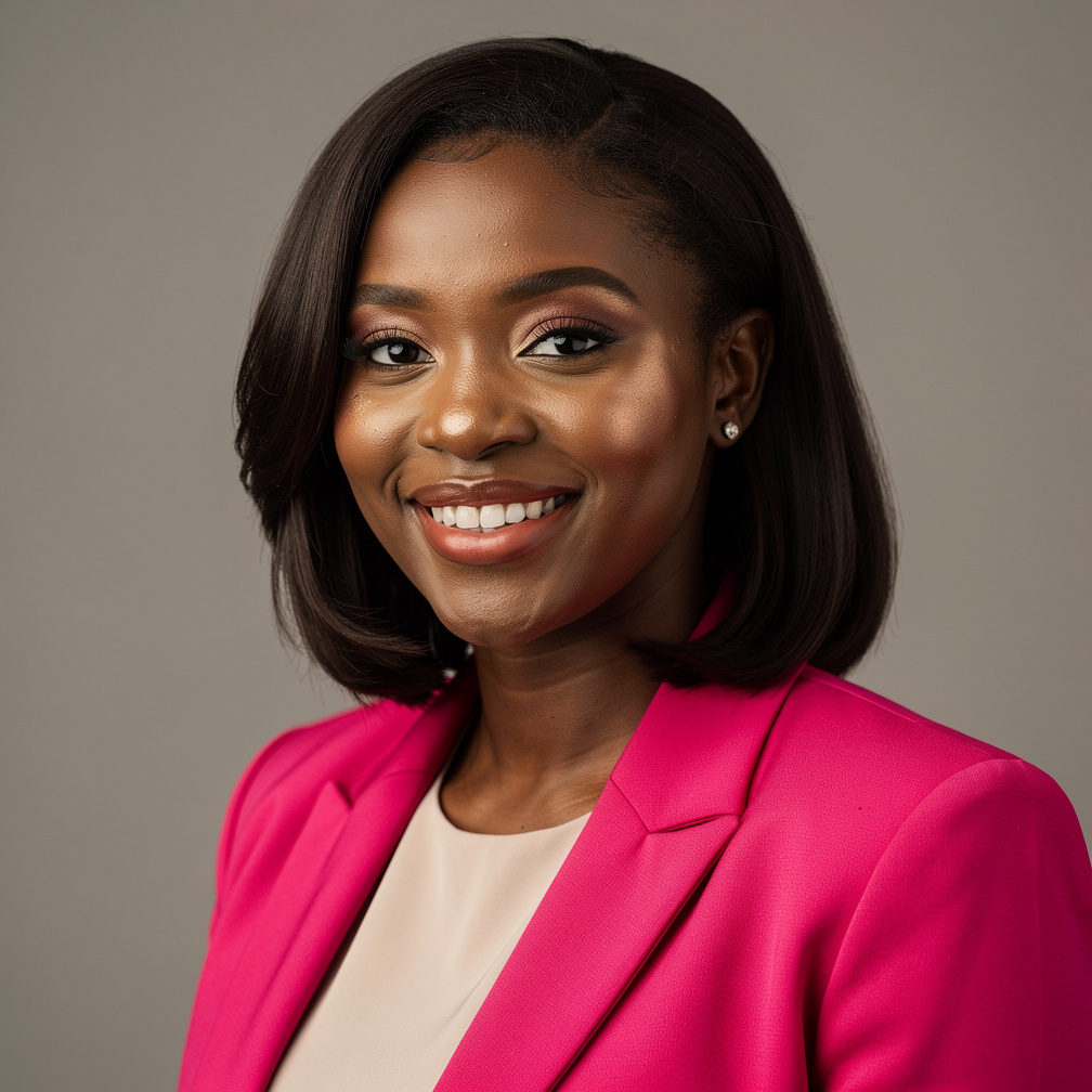 Studio portrait of a black woman client success lead smiling