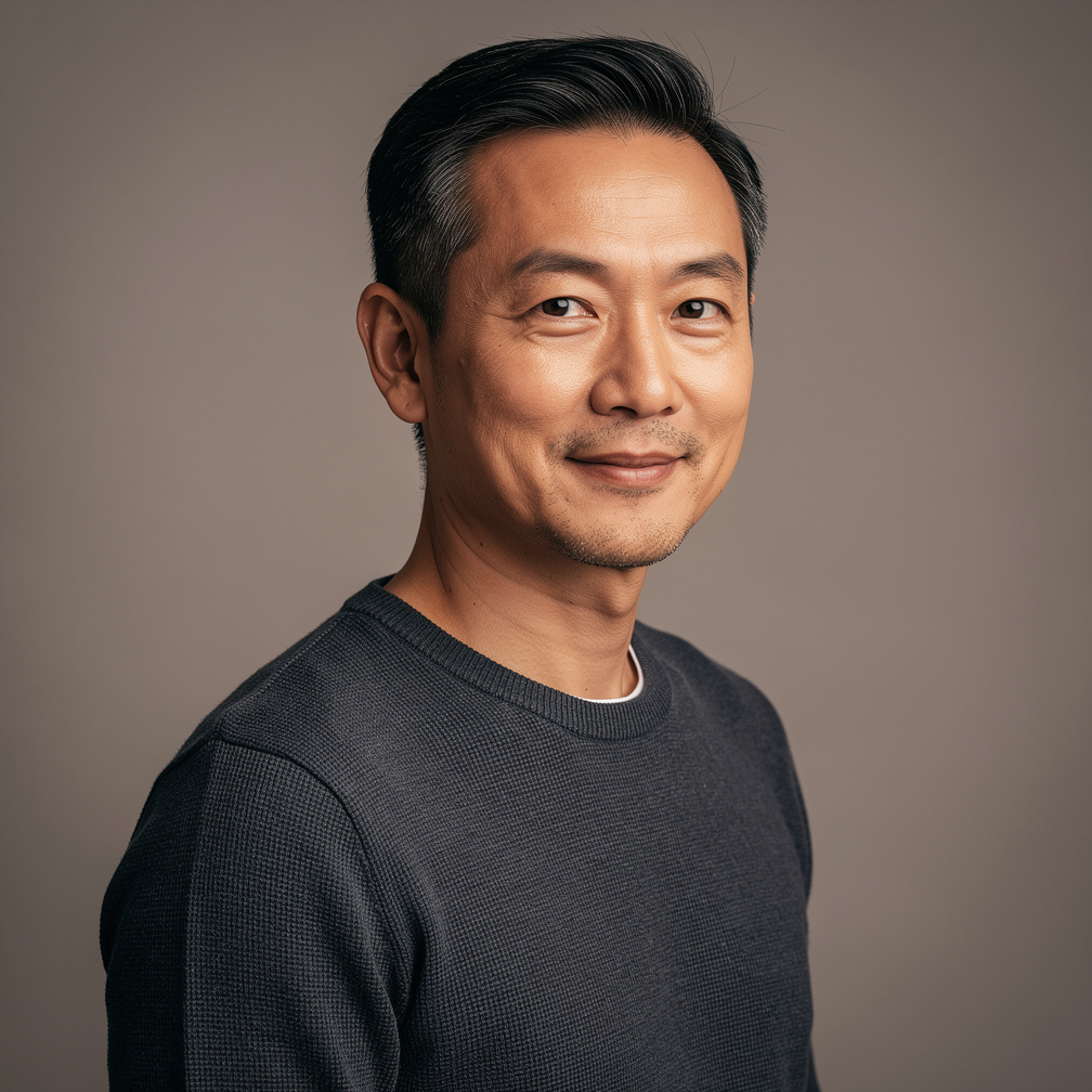 Studio portrait of an east asian man broadcast operations manager