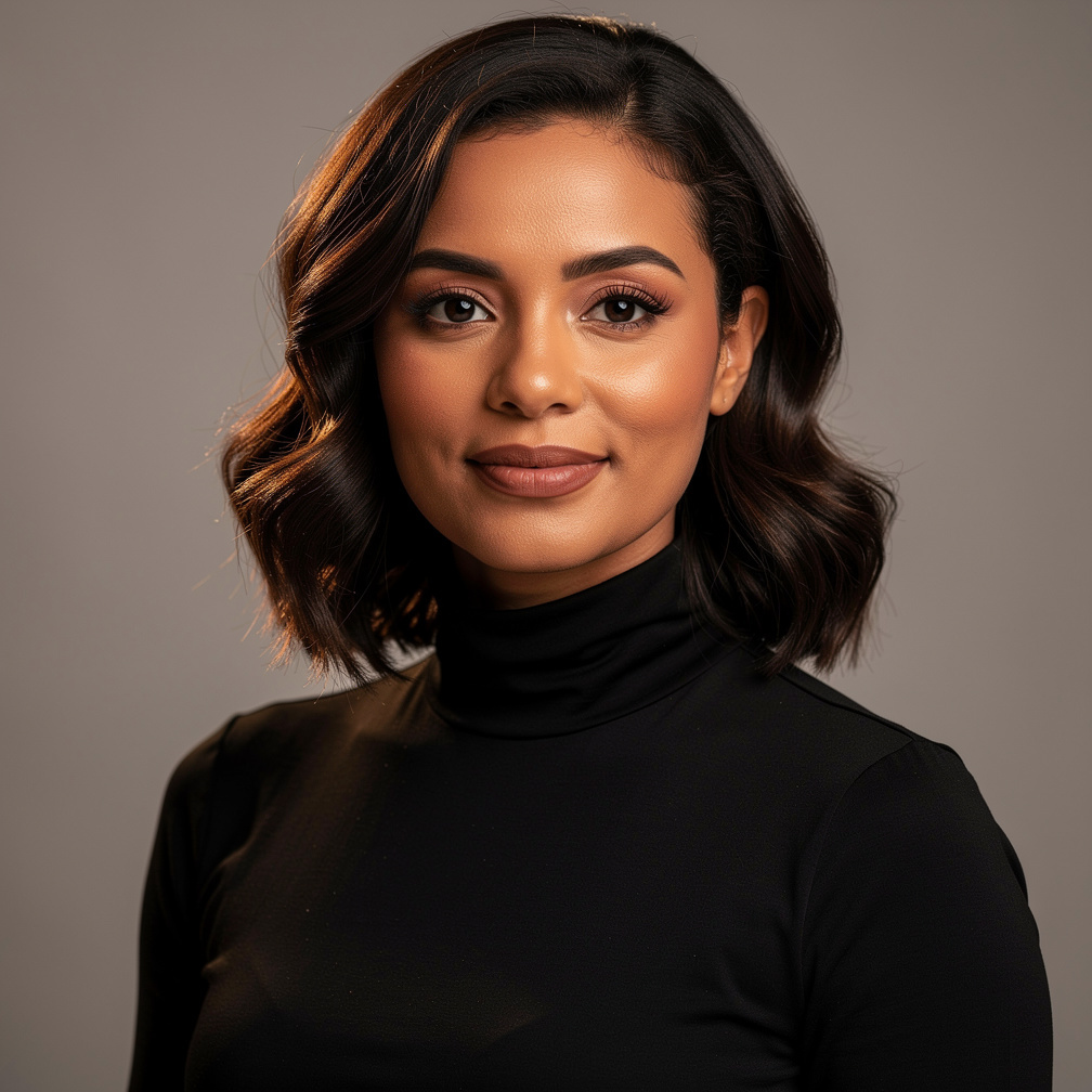 Studio portrait of a mixed-race woman senior lighting designer